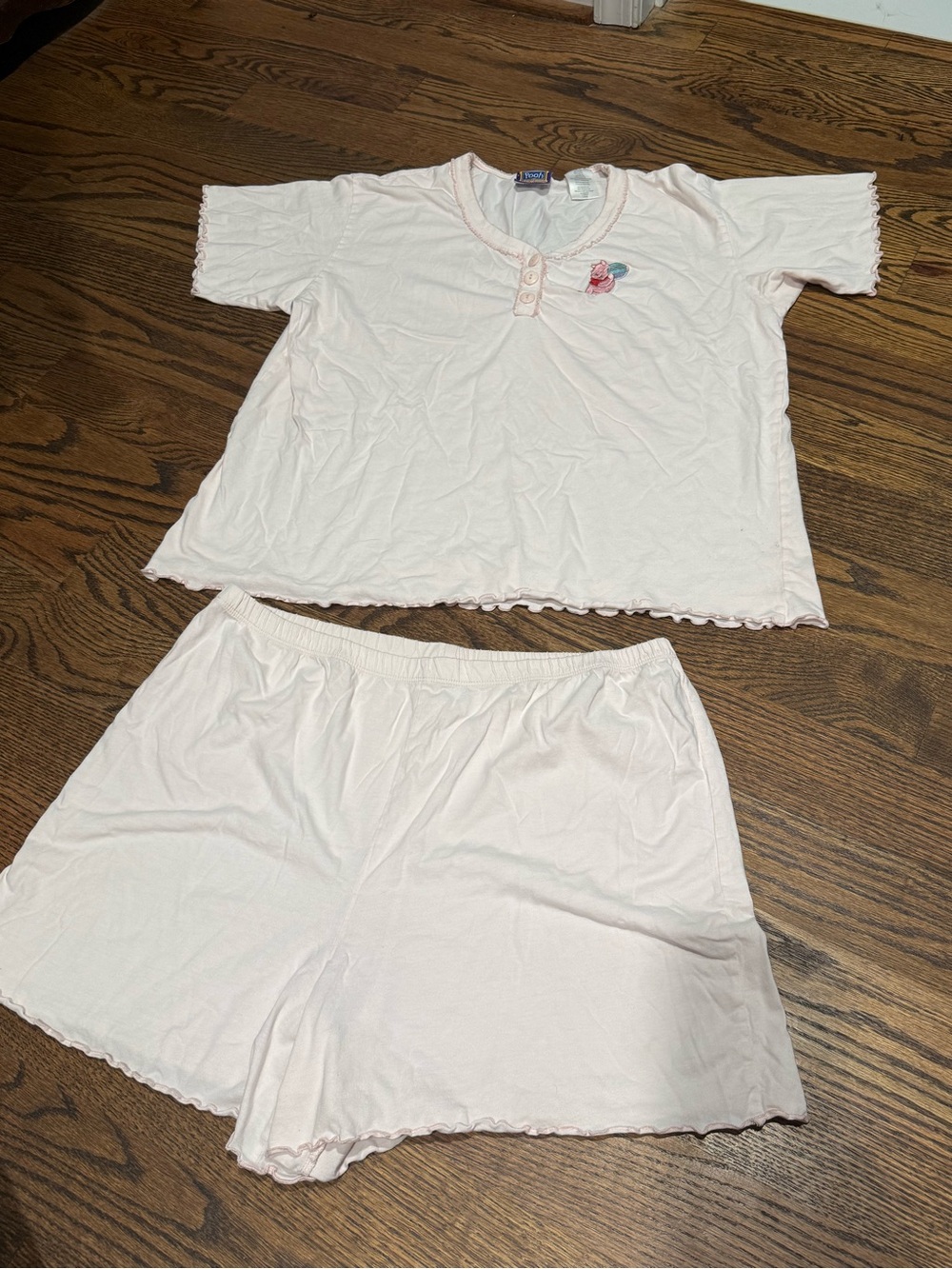 Disney Pooh Light Pink Short-Sleeve Pajama Set with Ruffles and Embroidery M - Picture 4 of 5